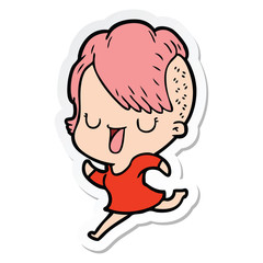 sticker of a cute cartoon girl with hipster haircut