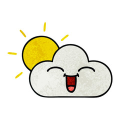 retro grunge texture cartoon sunshine and cloud