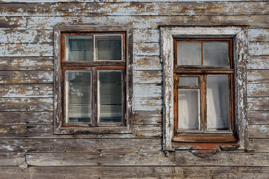 Old wooden window closeup at a house in Riga, Latvia