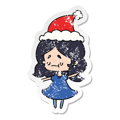 christmas distressed sticker cartoon of kawaii girl