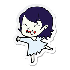sticker of a cartoon vampire girl with blood on cheek