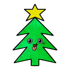 Obraz premium retro grunge texture cartoon christmas tree