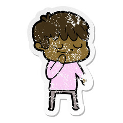 distressed sticker of a cartoon happy boy
