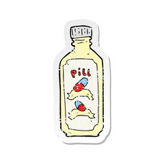 retro distressed sticker of a cartoon old bottle of pills
