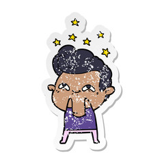 distressed sticker of a cartoon excited man