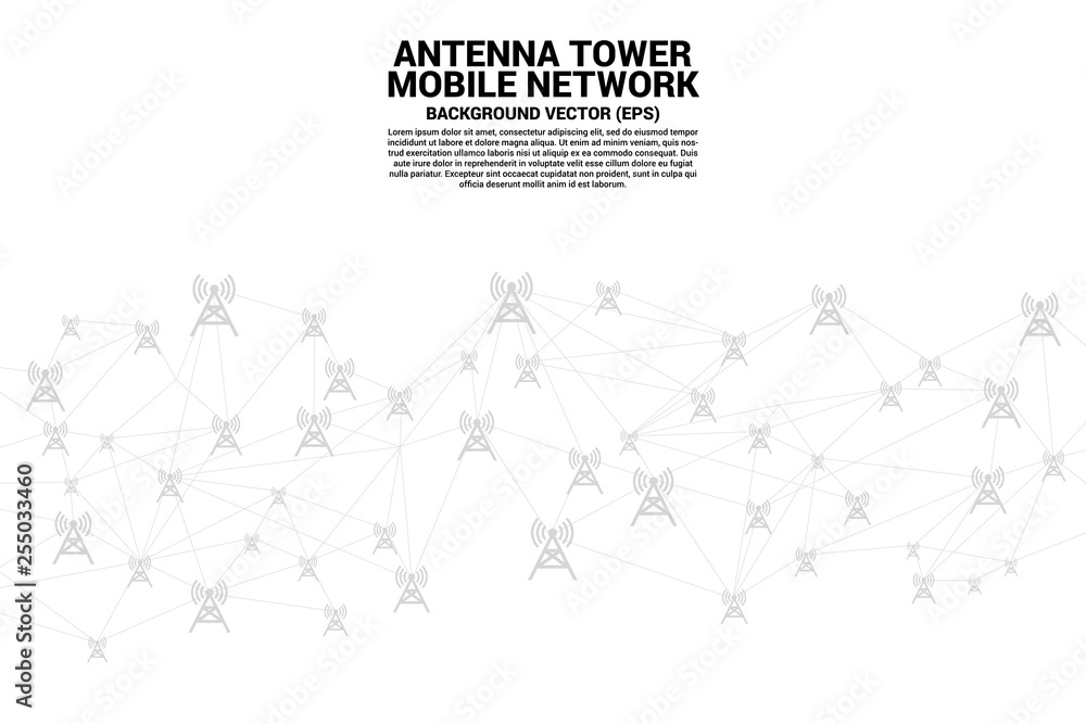 Aufkleber vector polygon network dot connect line with antenna tower icon. concept for international telecom s