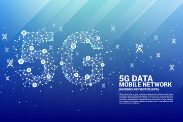 Obraz premium PrintVector Polygon dot connect line shaped 5G mobile network with antenna tower icon. Concept for telecom technology.
