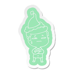 cartoon  sticker of a anxious man wearing santa hat