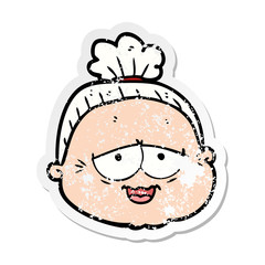 distressed sticker of a cartoon old lady