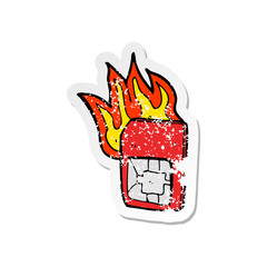 retro distressed sticker of a cartoon sim card