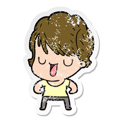 distressed sticker of a cartoon woman talking