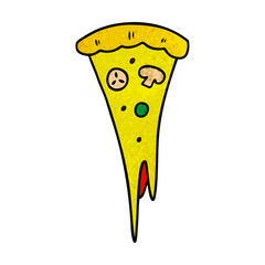 textured cartoon doodle of a slice of pizza