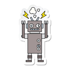 sticker of a cute cartoon malfunctioning robot