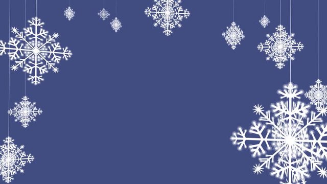 4K video animation of hanging snowflake mobile forming a sort of frame. Ideal for Christmas or winter messages.