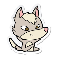 sticker of a friendly cartoon wolf