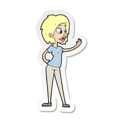 sticker of a cartoon woman waving