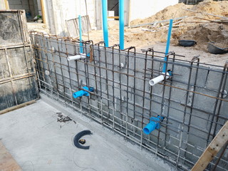 Swimming pool construction.Steel structure swimming pool.Steel structure of swimming pool floor.