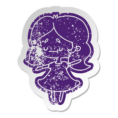 distressed old sticker of a cute kawaii girl