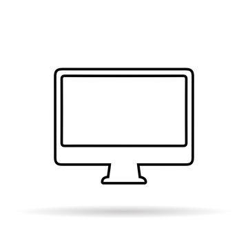 Monoblock icon, pc, comuter witch shadow. Minimalism style. Vector illustration. Outline sketch. image of thin lines. EPS 10