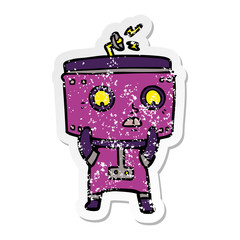 distressed sticker of a cartoon robot
