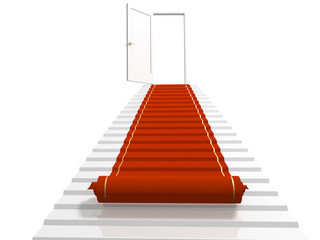 illustration of isolated red carpet with straight stairs leading in the middle