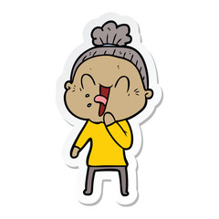 sticker of a cartoon happy old woman