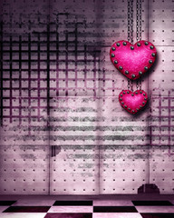 3d illustration graphic background of hearts and pink wall