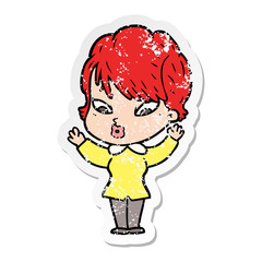 distressed sticker of a cartoon woman