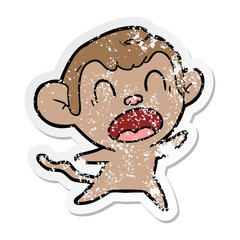 distressed sticker of a shouting cartoon monkey