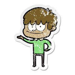distressed sticker of a happy cartoon man