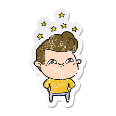 distressed sticker of a cartoon excited man