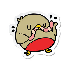 sticker of a cartoon robin with worm
