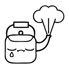 line drawing cartoon steaming kettle