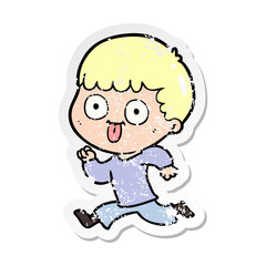 distressed sticker of a cartoon man staring