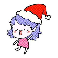 comic book style illustration of a elf girl wearing santa hat