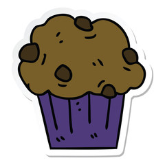 sticker of a quirky hand drawn cartoon chocolate muffin cake