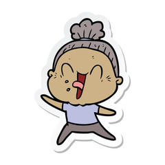 sticker of a cartoon happy old woman