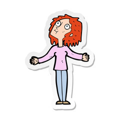 sticker of a cartoon curious woman looking upwards