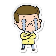 sticker of a cartoon man crying
