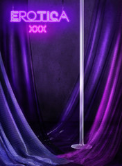 3d illustration graphic background of pole in a club with purple drapes