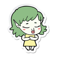 sticker of a shy cartoon elf girl