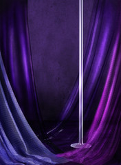 3d illustration graphic background of pole in a club with purple drapes