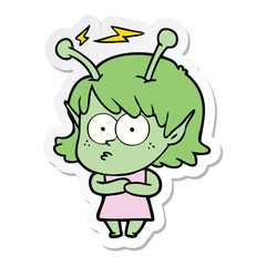 sticker of a cartoon alien girl