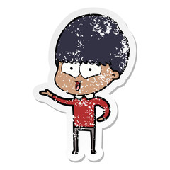 distressed sticker of a cartoon happy boy