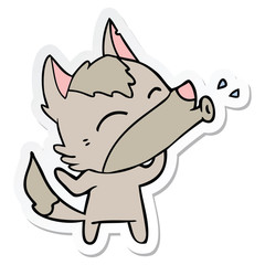 sticker of a howling wolf cartoon