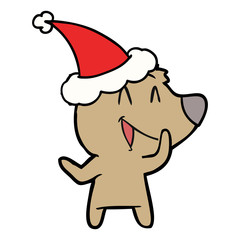 laughing bear line drawing of a wearing santa hat