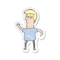 retro distressed sticker of a cartoon bored man