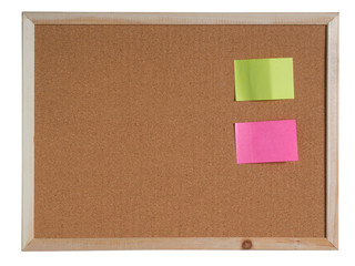paper note pin on cork board on white background. (clipping path)