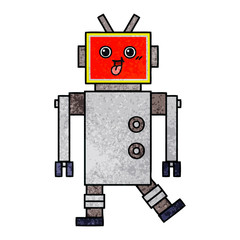 retro grunge texture cartoon happy robot