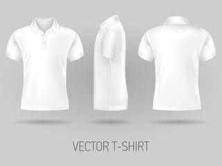 white short sleeve polo shirt design templates front, back, and side views . vector t-shirt mock up - obrazy, fototapety, plakaty